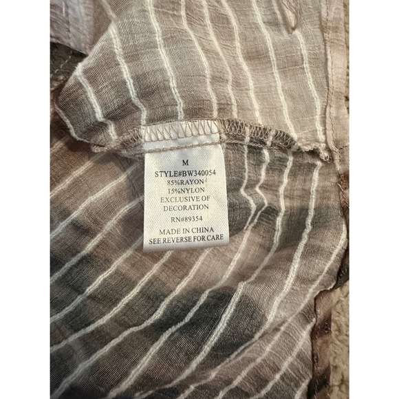 Badgley Mischka Womens Brown Tie Dye Button Down Short Sleeve Blouse Neutral M - Picture 6 of 8